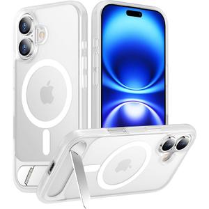 Temdan Magnetic Compatible with iPhone 16 Case, [Built-in Invisible Kickstand][Compatible with MagSafe] [Military Grade Shockproof] Slim Translucent Matte Phone Case for iPhone 16 6.1"