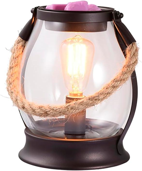 Electric Wax Melt Warmer, Farmhouse Wax Warmer with Twine Handle & Edison Bulb, Flameless Oil Burner for Scented Wax, Retro Decor Night Light for Home Ideal Gift for Women Family