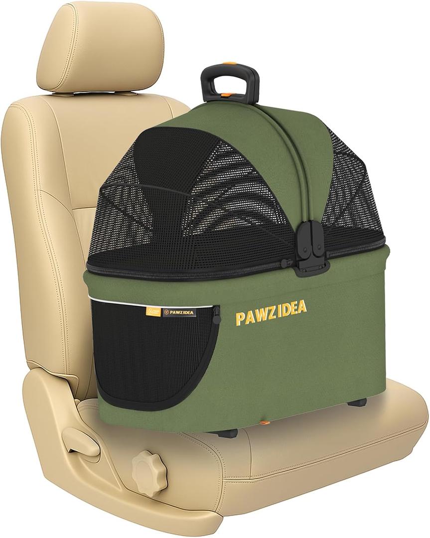 PAWZIDEA Portable Small Dog Crate for Car Travel Up to 33lbs, No-Zip Canopy | Enclosed Dog Car Seat Escape-Proof, Soft-Sided Small Medium Puppy Cats Car Kennel, Foldable Pet Carrier by Seatbelt, Top-Load