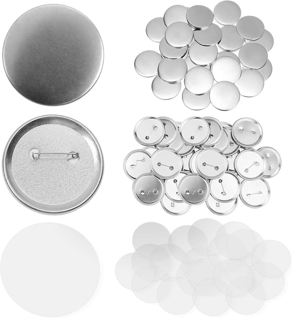 300 pcs Button Maker Supplies, 58mm/2.28 inch Button Supplies Parts, (Approx. 2.25 inch) Round Badge Blank Button Pins, Includes Metal Pin Back Cover, Metal Cover, Clear Film