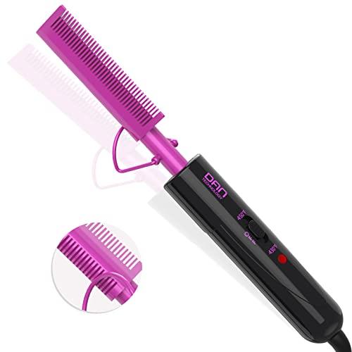 DAN Technology Dual Voltage Hot Comb for Wigs, Black Hair & Baby Hair, Ceramic Pressing Comb with Fine Back Teeth for Edges 30s Fast Heating Electric Straightener (430/450°F) Anti-Scald Folding Stand
