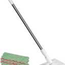 Self Clip Cloth Mop, Dust Mop with 4 Reusable Cloths, No-Wash Press Clamp Removable, Compatible with Reusable Towels & disposables Wipes for Floors, Walls, Mirrors