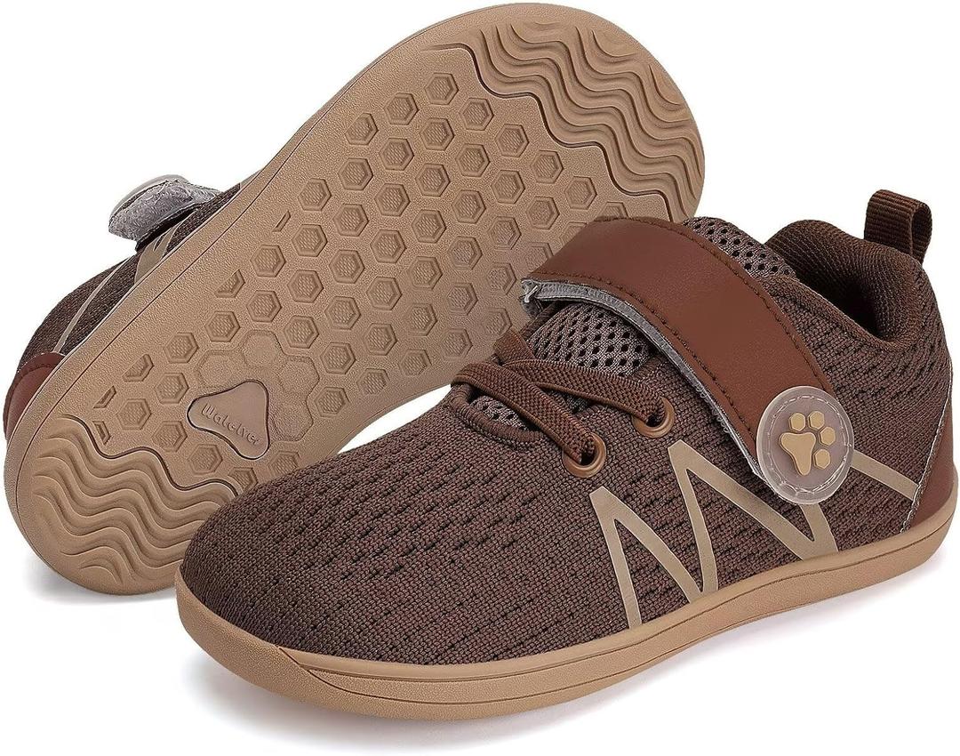 WateLves Wide Toddler Barefoot Shoes Little Kids Boys Girls Walking Tennis Sneakers with Breathable Mesh Zero Drop Sole Adjustable Strap