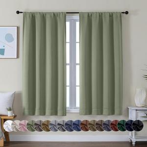 Simplebrand Ava Sage Green Short Blackout Curtains for Bedroom 45 Inches Long 2 Panels Set, Solid Thermal Insulated, Energy Saving Window Treatment Curtains Blackout Drapes, W40 x L45 Inch, Sage Green (40"W x 45"L (Pack of 2))