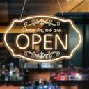 LED Neon Open Sign for Business, 16.5x10'' Come in Were Open Sign, Warm White Adjustable Brightness Neon Lights for Party, Bar, Salon, Stores, Hotel, Wall Decor, Clubs, Hotels