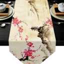 Cherry Blossom Table Runner 13x70 Inches Long Polyester Vintage Style Design Floral Table Runner Suitable for Holiday Party & Wedding & Kitchen & Dining Room Tables Decor
