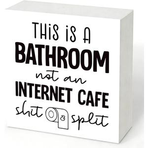 5 x Funny Sarcastic Bathroom Toilet Decor Signs, Home Bathroom Decor, Washroom Wooden Block Signs, Rustic Wood Plaque Box Sign for Home Office Restroom Toilet Shelf Table Decoration
