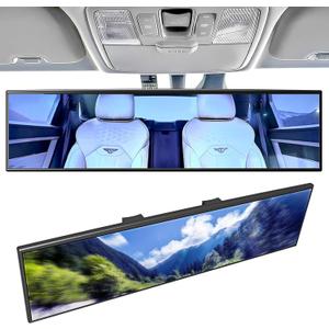 Broadway Car Rear View Mirror HD Anti Glare Universal 12 Inch large Field of View Panoramic Rearview Mirror with Wide Angle Blue Tint for Car SUV and Truck (300mm)