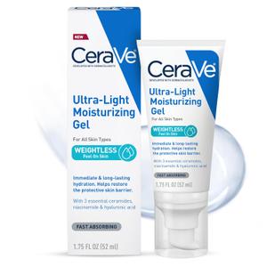 CeraVe Ultra-Light Moisturizing Gel, Hydrating Gel Face Moisturizer For Men & For Women with Ceramides, Niacinamide, Hyaluronic Acid, Fragrance Free, Oil-Free, Mattifying Moisturizer, 1.75 FL Oz