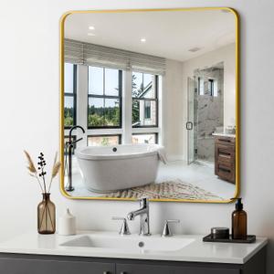 Delma Bathroom Vanity Mirror, Black Framed Bathroom Mirror for Over Sink, High-Definition Bathroom Mirror, Versatile Bathroom Vanity Mirror, Hangs Horizontally or Vertically(30x30, Gold)
