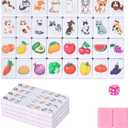 GRACIAS 4 Players Mahjong Block Set, 128 Pink Tiles(1.18) with Animal and Food Pattern, Portable Mahjong Set with A Carry Bag, Mahjong Tile Game