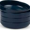 KooK Ceramic Large Pasta Bowls, Microwave and Dishwasher Safe, Great for Soups and Salads, Shallow Serving Bowls, Glossy Porcelain, 47 oz, Set of 4, Navy Blue