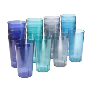 Acrylic Cafe Plastic Reusable Tumblers (Set of 16) 20-ounce Water Cups Coastal Colors | Restaurant Style Drinking Glasses Value Set, Stackable, BPA-free, Made in the USA | Top-rack Dishwasher Safe