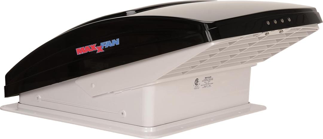 MAXXAIR Maxxfan Deluxe Vent, Fan and Vent Cover All in One - Powerful 4-Speed Reversible Fan with Thermostat, Built-in Rain Cover, Exhuast Air Only, Fits 14"" x14 Roof Openings, Smoke (00-06401K)