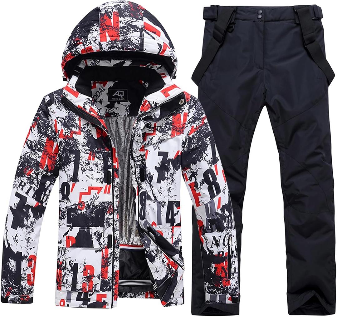 Mens Ski Jacket and Pant Set Waterproof Ski Outfits for Men Snowboarding Jacket Winter Warm Mens Snow Suit (X-Large, Ty238+black)