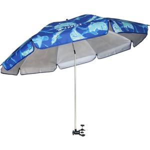 AMMSUN XL Chair Umbrella with Universal Clamp Adjustable 52 inches and 360-degree Swivel UPF 50+, Portable Clamp on Camping or Beach Chair, Stroller, Wheelchair, Golf cart, Sharks, Large-sized
