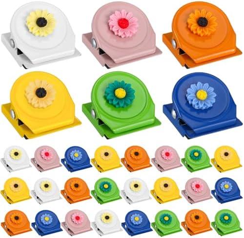 Suncalla 24 Pack Flower Magnets Clips, Colorful Refrigerator Magnets Cute Resin Floral Magnetic Clips for Fridge Whiteboard Locker Classroom Office Supplies