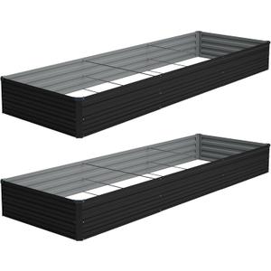 Vengarus 2 Pack 12x4x1FT Galvanized Raised Garden Bed Kit, Outdoor Metal Planter Box for Vegetables, Rectangular Steel Container, Easy Assembly (Black)