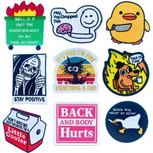 YJ PREMIUMS 9PC Funny Patches, Hook and Loop Tactical Morale Patch for Backpack Vest | Cool Cute Small Embroidered Patche pacthes This is Fine Dog | Military Army Outdoor Backpacks