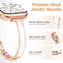 Slim Dressy Watch Band Compatible with Apple Watch Bands for Women 49mm 46mm 45mm 44mm 42mm 41mm 40mm 38mm, Jewelry Bracelet Metal Designer Fancy Strap for iWatch Ultra 3/2/1 Series 11/10/9/8/7/6/5/4/SE/3/2/1