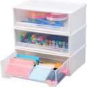 Small Plastic Storage Drawers, Pencil Drawer Organizer Stackable Container Bins for Desk Accessories, Stationery, Pens, Markers, Crayons, Art Craft Supplies, Makeup, Jewelry (White)