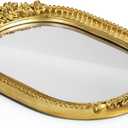 GUOER Vintage Antique Decorative Bathroom Vanity Tray Decor Mirror Tray for Dessert Table Coffee Table Vanity Home Decor Serving Tray with Handle Gold