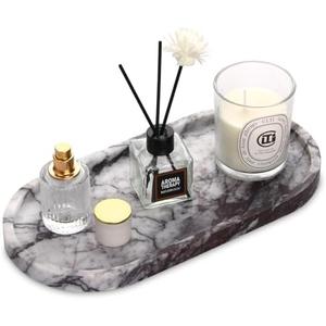 Oval Marble Bathroom Vanity Tray, Natural Luxury Marble Home Kitchen Bathroom Table Tray, Stone Decorative Countertop Tray for Coffee Perfume Jewelry (Lilac, 12" x 6" x 0.8")