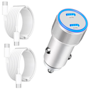 [Apple MFi Certified] iPhone 17 Car Charger Fast Charging, Linocell 90W Dual PD Power Cigarette Lighter USB-C Car Charger Pack Type-C Cord for iPhone 17/17 Pro Max/16 Pro/15/Galaxy S25/S24/Pixel 2 Pack