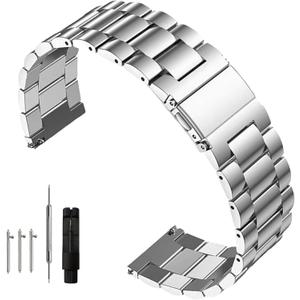Quick Release Stainless Steel Watch Band Matte Brushed Metal Watchband 14mm 16mm 18mm 20mm 22mm 24mm Universal Solid Stainless Steel Metal Smartwatch Bracelet Replacement Band for Men Women (Sliver)