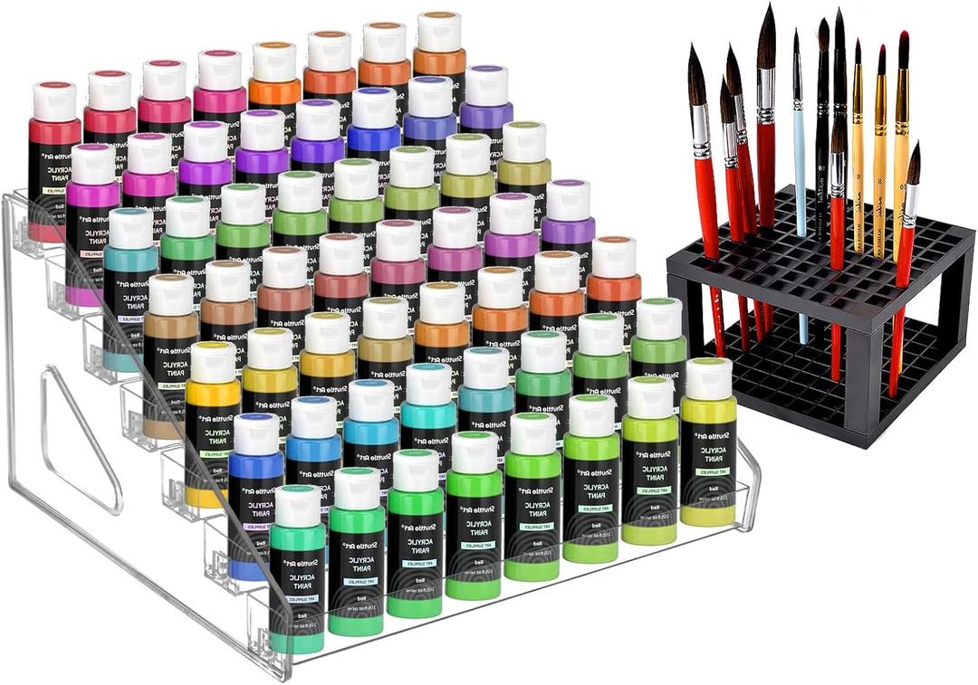 7-Layer Acrylic Craft Paint Storage & Brush Holder, Miniature Hobby Paint Bottle Rack for Model Paints, Small Airbrush Nail Polish Supply Holder, Clear Alcohol Ink Display Organizer