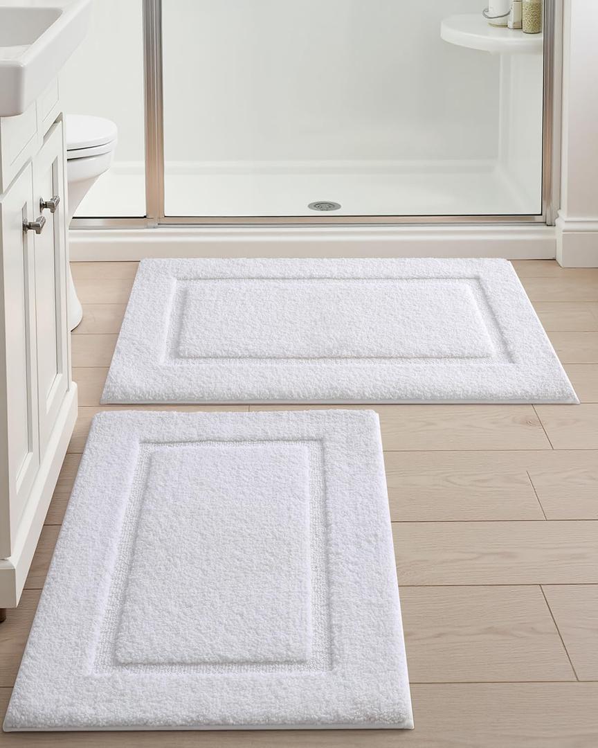 DEXI Bathroom Rugs Set 2 Piece 32x20, Washable Non Slip Bath Mat for Shower Floor, Absorbent Quick Dry Bathmat with Rubber Backing, Ultra Soft Plush Carpet for Tub, White (2 Pack - 1'8" x 2'8" (Rectangular))