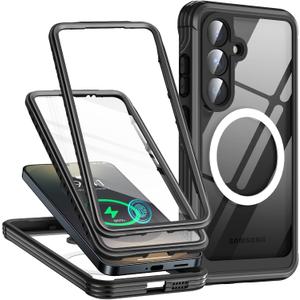 TLIKEMISS Magnetic for Samsung Galaxy S25 Plus Case with HD Screen Protector, Compatible with Magsafe, Military Grade Protection, 9H Tempered Glass Screen Full Body Shockproof Phone Cover 6.7", Black