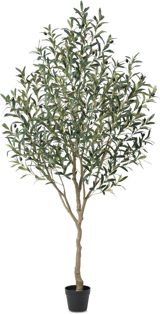 Olive Tree Artificial  6ft Faux Olive Tree with UV Resistant Leaves - Tall Fake Plant in Pot, Large Floor Plants for Indoor & Outdoor, Living Room, Office, Modern Home Decor, VN126 (Green)