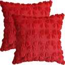 AVOIN colorlife Red Bow Throw Pillow Covers Set of 2, 18 x 18 Inch Coquette Room Decor Aesthetic Decorative Soft Plush Faux Fur Jacquard Cushion Case Gift for Girl Bed Sofa