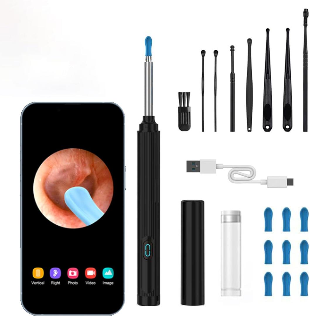 Ear Wax Removal Tool Camera, Wireless Ear Cleaner with 1080P Otoscope & LED Light, Visual Earwax Removal Kit with Soft Silicone Tips, Ear Camera for iOS & Android (Black)