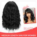 Black Wig with Bangs for Women Synthetic 16 inch Medium Length Wavy Hair Natural Hair for Daily Party Use793-16C-1B