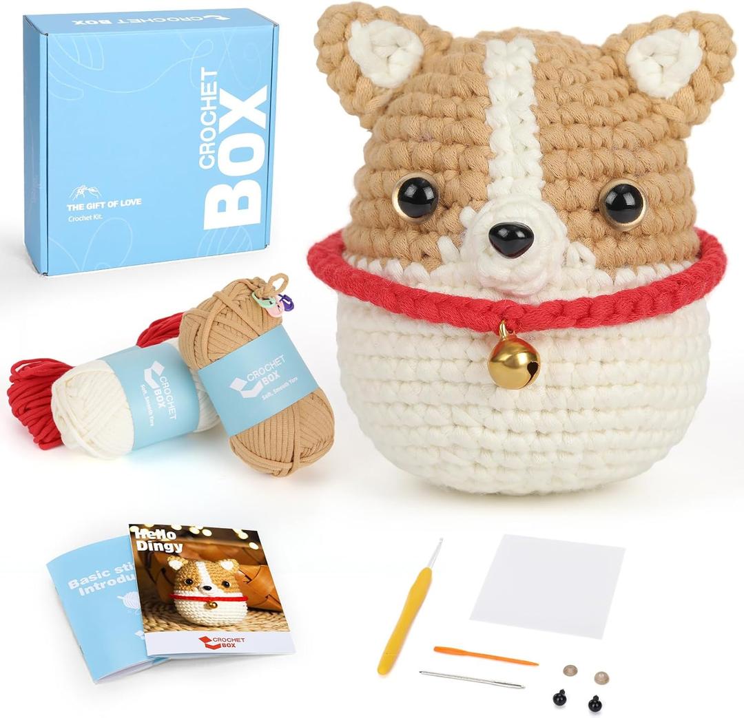CrochetBox Crochet Kit for Beginner, Dog and Owl Learn How to Crochet Stuffed Animals Gift for Adults and Kids(12+), Knitting Set with Yarn Hook Stitch-by-Stitch Video Tutorial