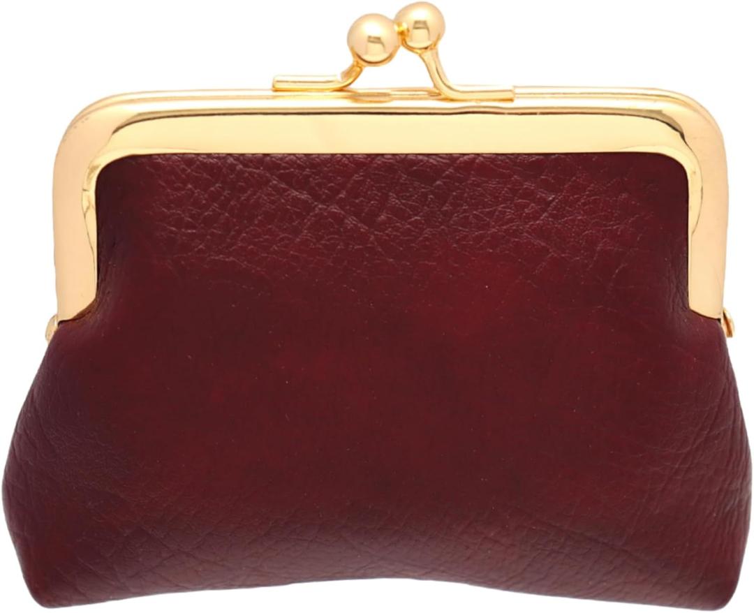 Coin Purse Vintage Bag Lock Wallet Buckle Kiss Lock change purse change holder wallet coin Leather coin wallet(B scarlet)