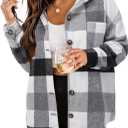 ZOLUCKY Womens Shackets Jacket Plus Size Long Sleeve Button Down Shirts Blouses Tops (Large, Gray)