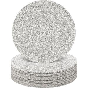 12 Pcs Round Placemats Set, 13 Inch Cotton Rope Woven Table Mats Heat Resistant Non Slip Place Mats for Dining Table Boho Farmhouse Placemats Decor Hot Pads Kitchen Essentials