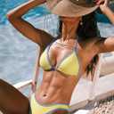 SUUKSESS Women Sexy Thong String 2 Piece Bikini Set Cheeky Halter Swimsuit (Yellow, XS)