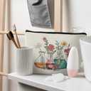 Science Teacher Gifts Makeup Bag - Floral Beakers Cosmetic Pouch (Chemistry - Flower)