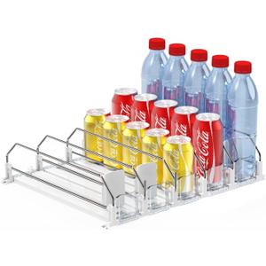 AMLLLC Drink Dispenser for Fridge,Automatic Pusher Glide Soda Can Dispenser for Refrigerator and Adjustable Width - Storage 25 Cans (White)