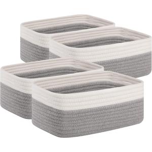 OIAHOMY 4 Pack Storage Baskets for Organizing, Small Bins for Shelves, Cute Decorative Storage Bins, Organizer Baskets for Gifts Empty, 13.8''Lx9.8''Wx5.5''H, Grey/White