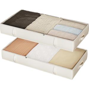 Vailando Under Bed Storage Containers, Underbed Storage Bins with 6 Inches Tall, Clothes Storage Box with Sturdy Handles and Sidewalls, Beige, 2-Pack