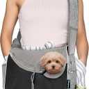 PetAmi Small Dog Sling Carrier, Soft-Sided Crossbody Puppy Carrying Purse Bag, Adjustable Sling Pet Pouch to Wear Medium Dog Cat Travel, Dog Bag for Traveling, Poop Bag Dispenser, Max 10 lbs, Gray