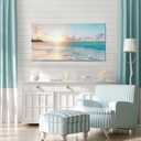 Goldfoilart Ocean Beach Sunset Canvas Wall Art for Bedroom Seascape Paintings Coastal Picture Framed Artwork for Bathroom Living Room Office Wall Decor 20" x 40"