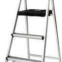 3 Step Ladder Folding Step Stool, 7.4 Lbs Aluminum Step Ladder Max Load 900lbs | Anti-Bump & Wide Non-Slip Pedal, Tool Tray, Safety Lock | Home, Office, Kitchen | Collapsible & Portable