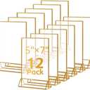 12PCS Acrylic Gold Sign Holders, 5" x 7" Wedding Table Sign Double Sided Holder, Acrylic Gold Frame Sign Holders Display Stand for Wedding Table Numbers, Restaurant Sign, Menu, Photo