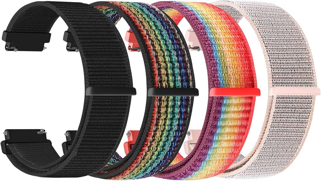 20mm Watch Bands for Garmin Forerunner 55/570 42mm/165/645/245 Music/Garmin Vivoactive 6/Vivoactive 5/3/Garmin Venu/Venu Sq 2 for Men Women, 20mm Watch Straps for Amazfit Active 2/Active (Black+Black Rainbow+Official Rainbow+Pink Sand)